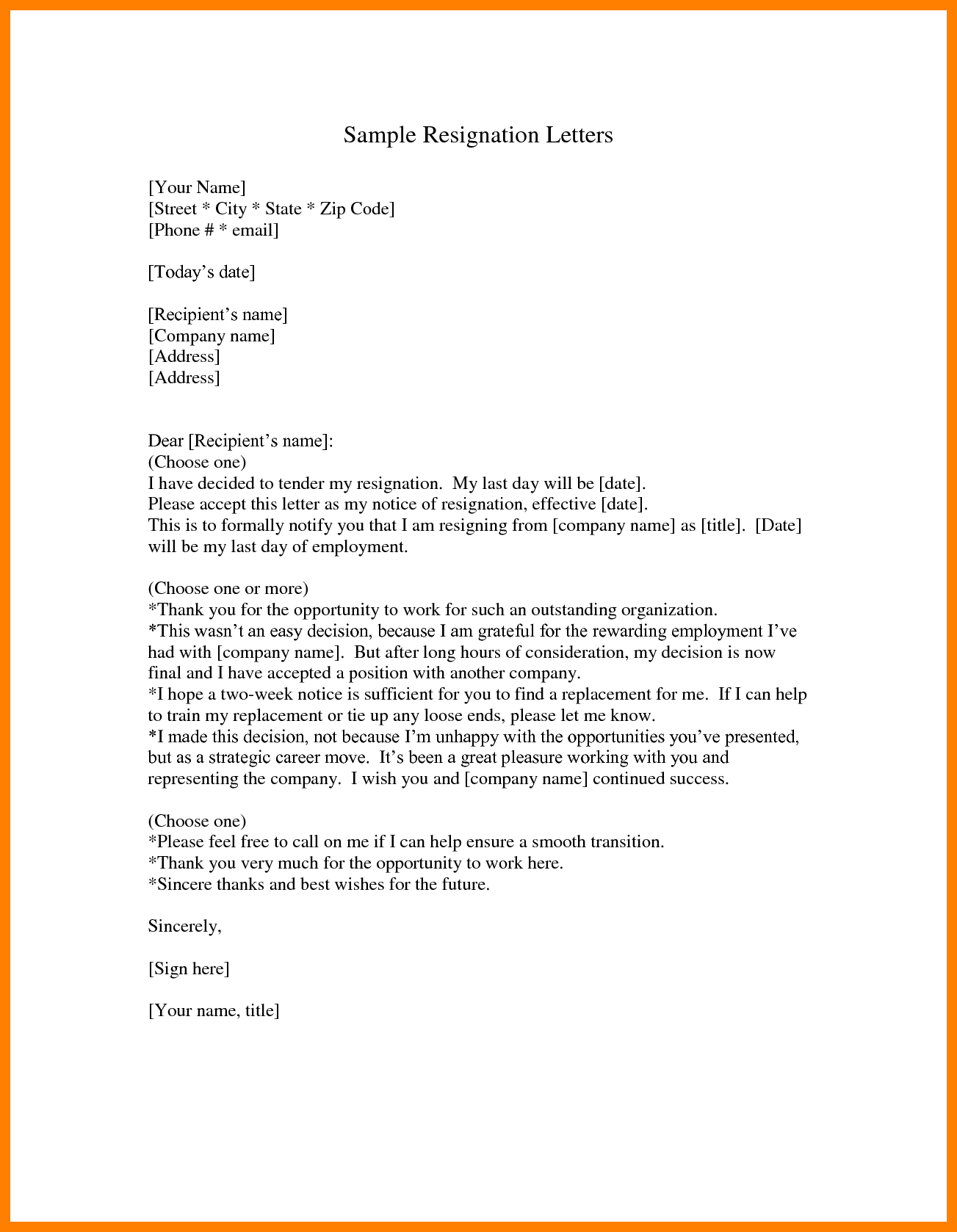 8+ Free Samples Of Resignation Letters Templates | Marlows For Free Sample Letter Of Resignation Template