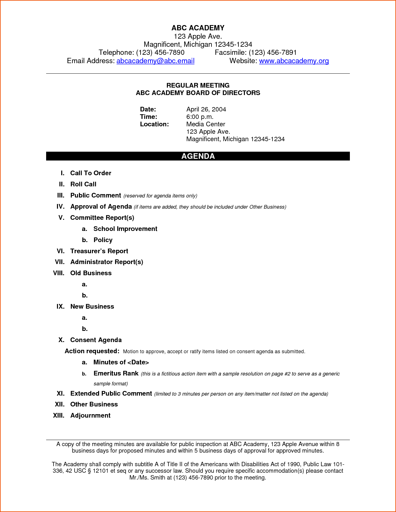 8+ Meeting Agenda Sample – Bookletemplate For Consent Agenda Template