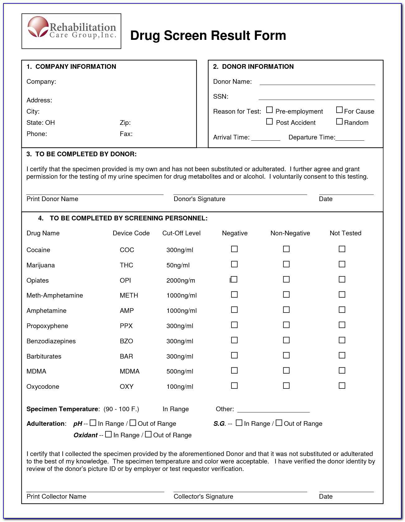 9 Drug Test Results Form Template, Drug Screen Form Template For Drug Test Results Form Template