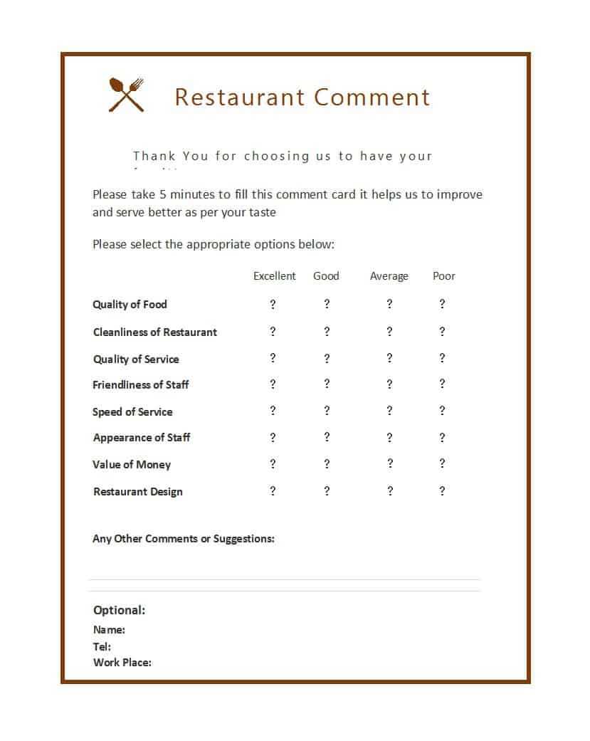 9 Restaurant Comment Card Templates – Free Sample Templates Pertaining To Comment Cards Template