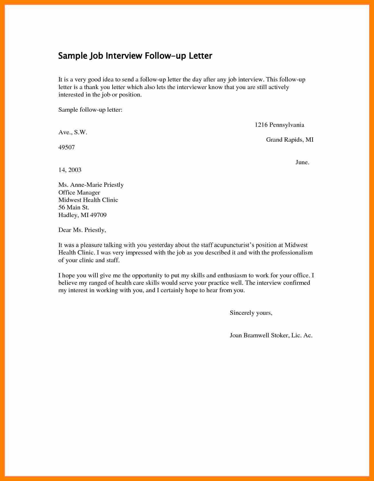 9+ Sample Follow Up Letter After Interview | Sap Appeal Regarding Follow Up Email After Interview Template