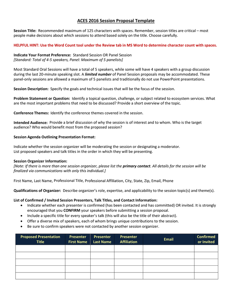 Aces 2016 Session Proposal Template In Conference Proposal Template