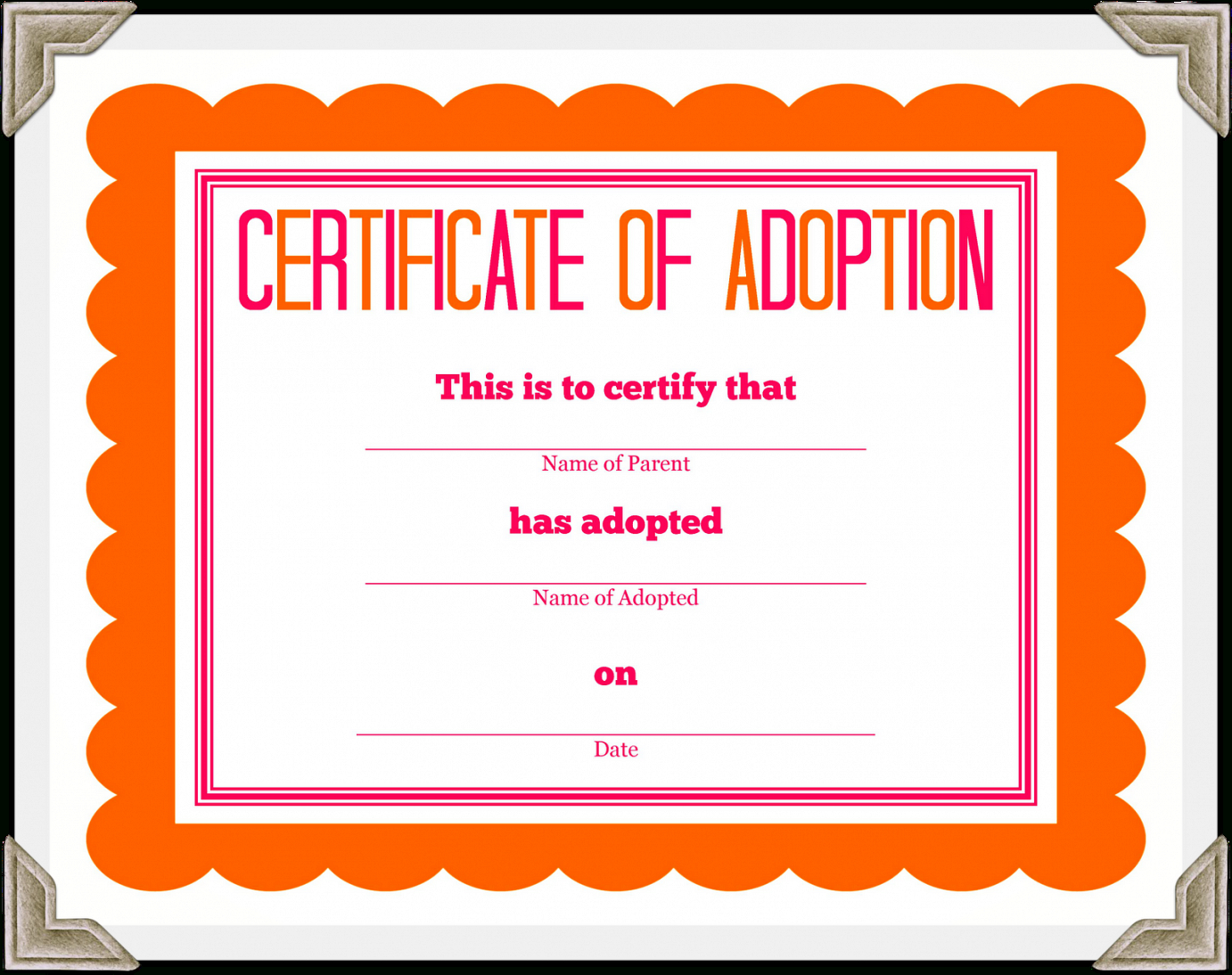 Adoption Certificate Template – Certificate Templates For Free Printable Funny Certificate Templates