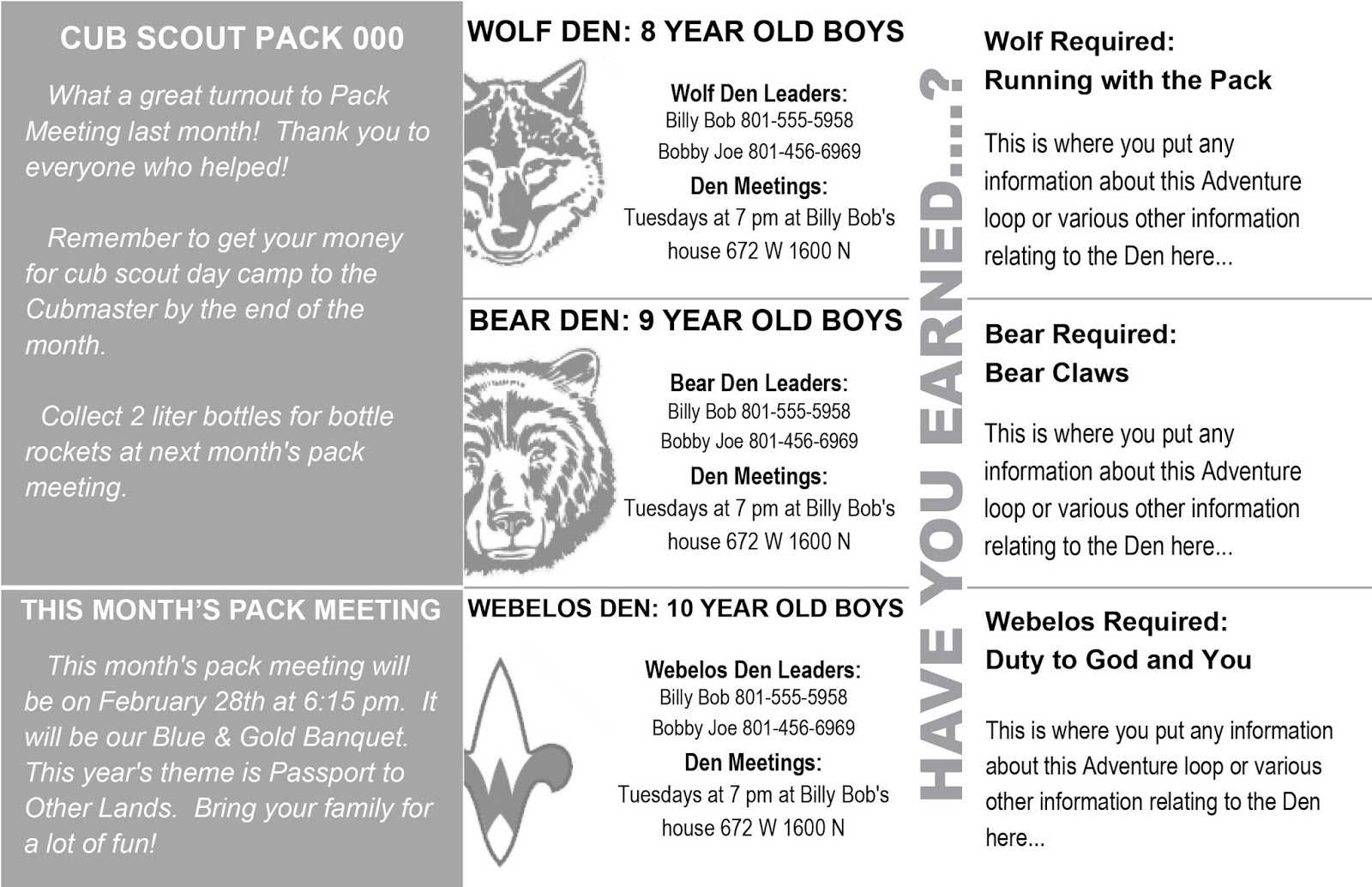 Akela's Council Cub Scout Leader Training: Cub Scout With Regard To Cub Scout Newsletter Template