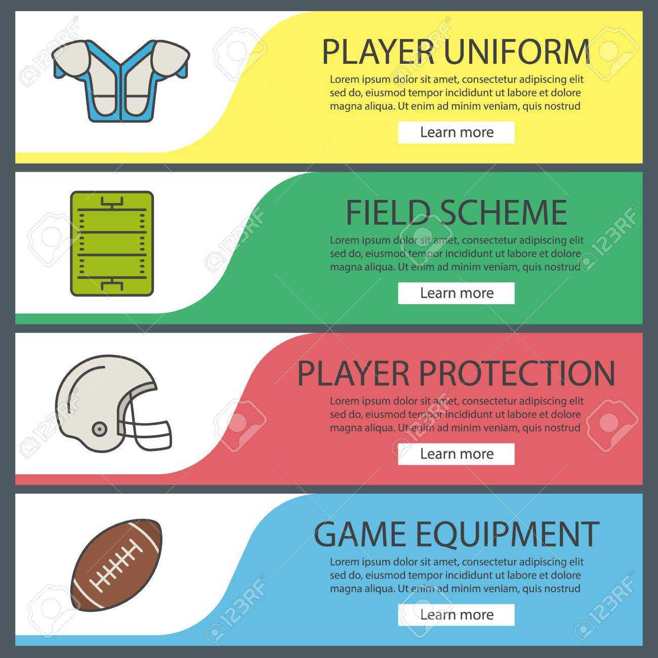 American Football Web Banner Templates Set. Shoulder Pad, Field.. Intended For Football Menu Templates