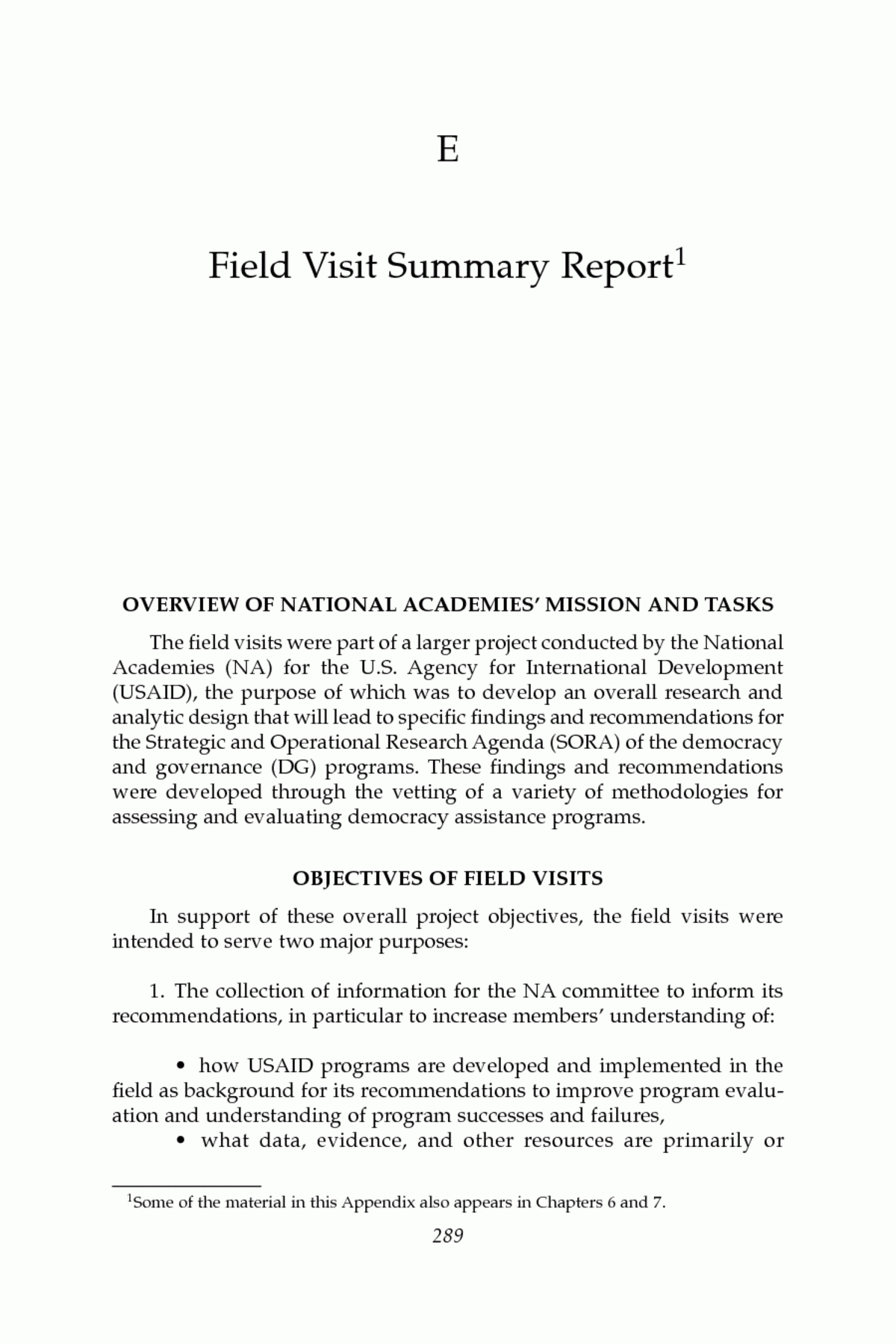 Appendix E: Field Visit Summary Report | Improving Democracy For Evaluation Summary Report Template
