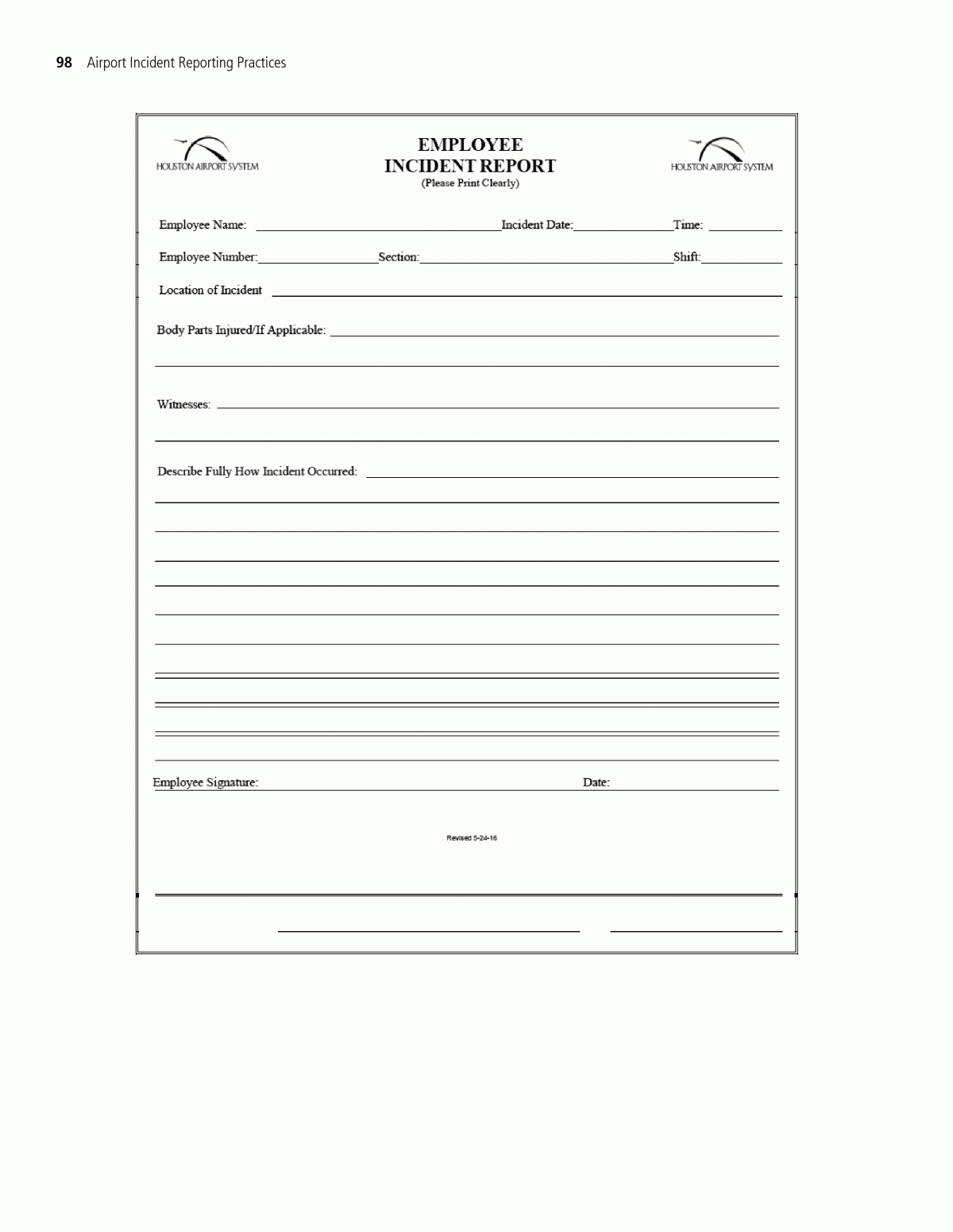 Appendix H – Sample Employee Incident Report Form | Airport In Customer Incident Report Form Template