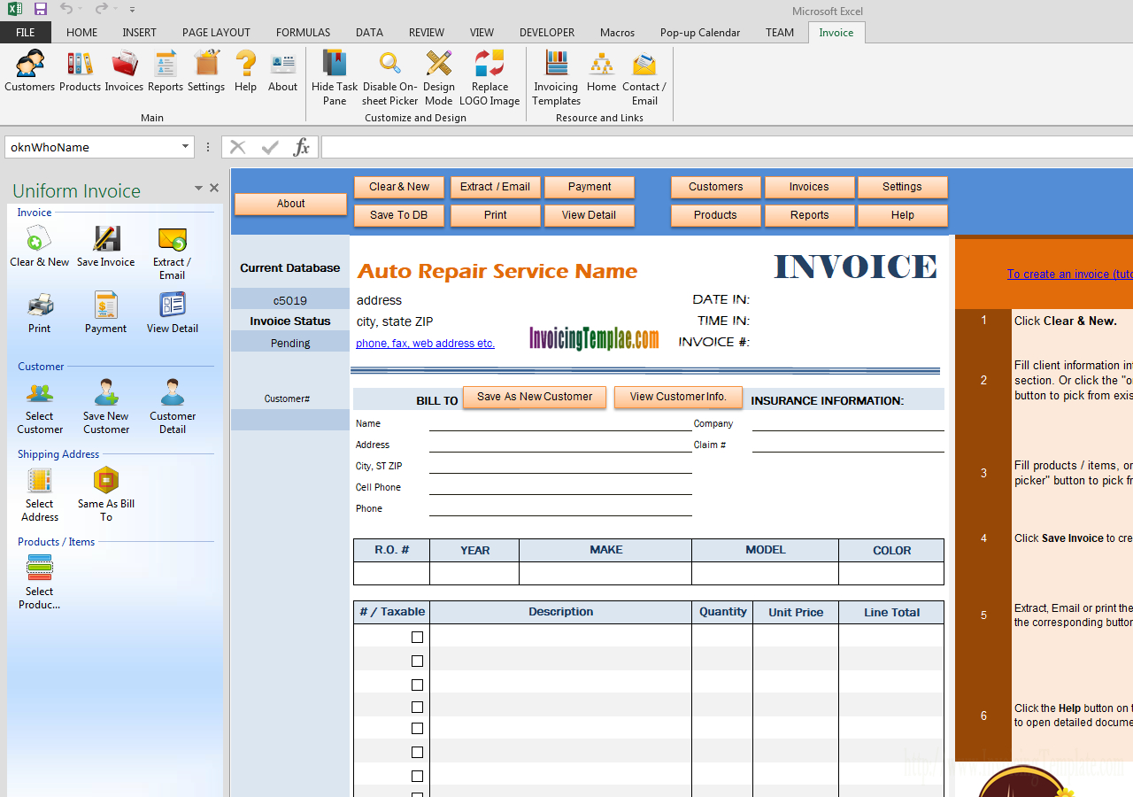 Auto Repair Invoice Template Within Free Auto Repair Invoice Template Excel