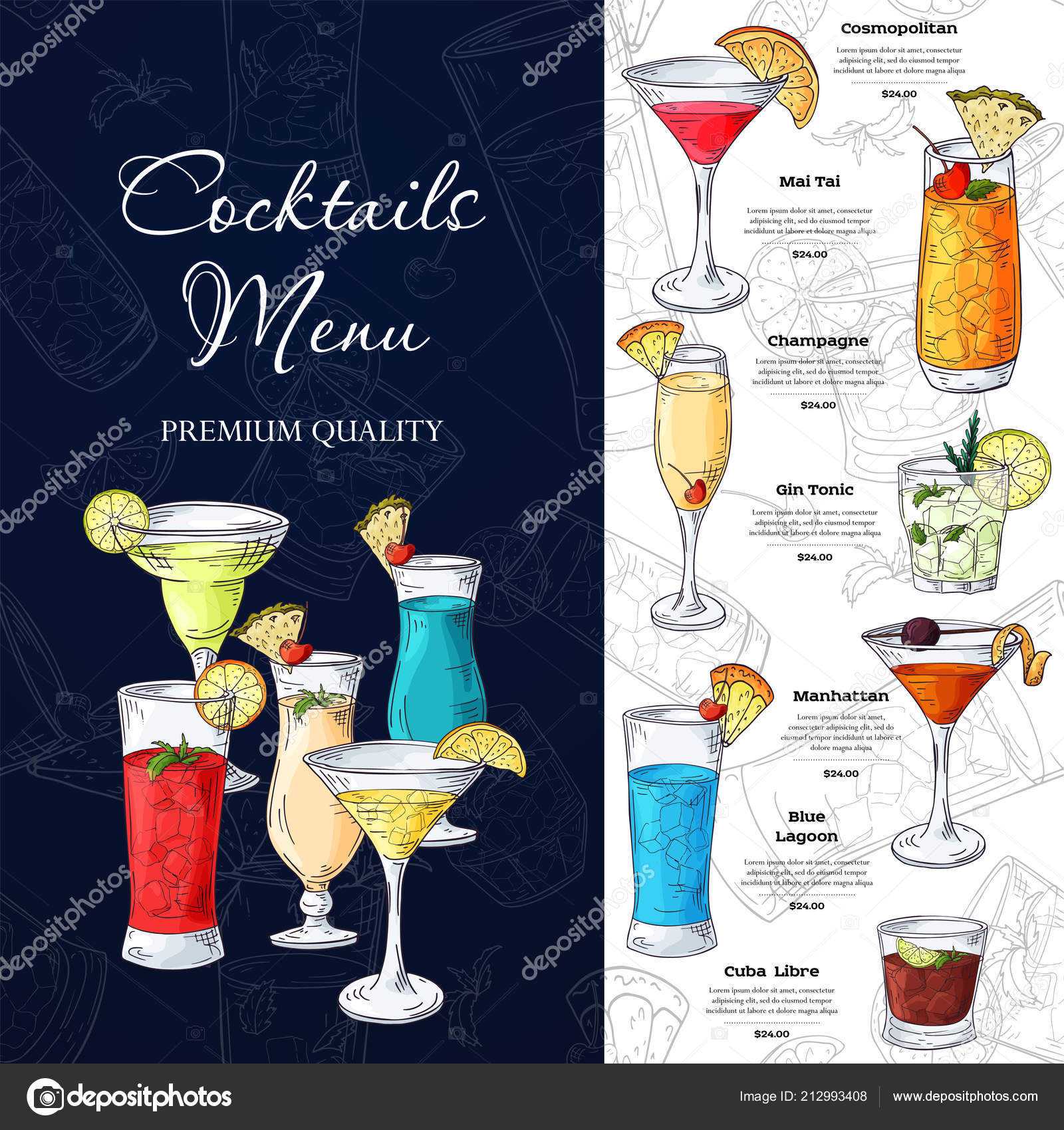 Bar Menu Design. Template For Cocktail Drinks. Brochure With Within Cocktail Menu Template Word Free