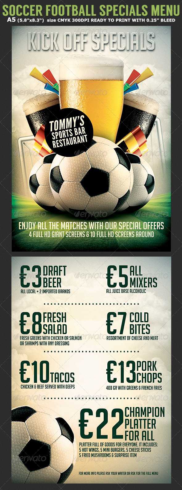 Bar Menu Template Graphics, Designs & Templates Regarding Football Menu Templates