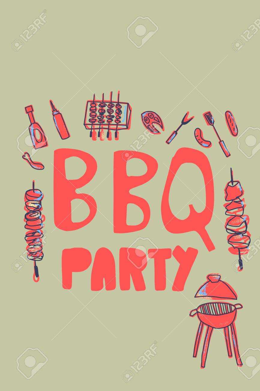 Barbecue Party Composition With Text. Bbq Party Flyer Template.. Throughout Cookout Flyer Template