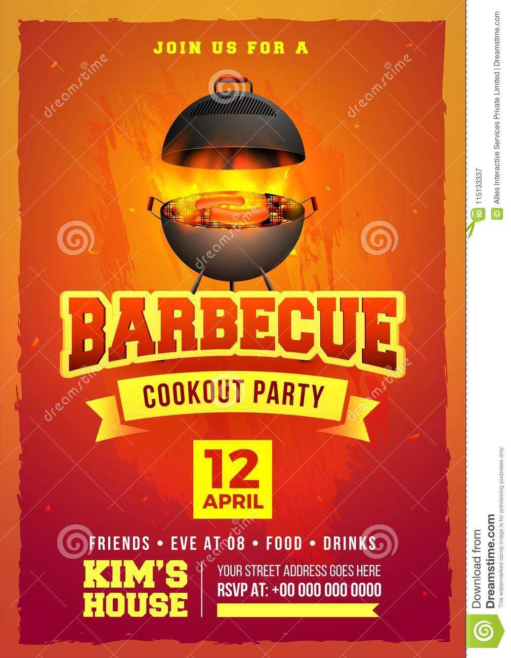 Barbecue Poster, Flyer, Template Or Invitation Design. Stock Regarding Cookout Flyer Template