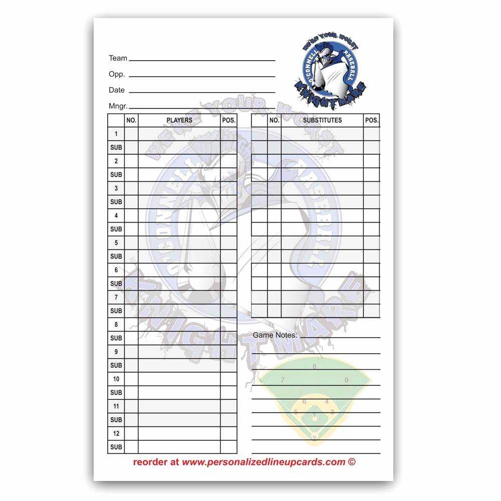 Baseball Lineup Card Template Luxury Printable Fillable For Free Baseball Lineup Card Template