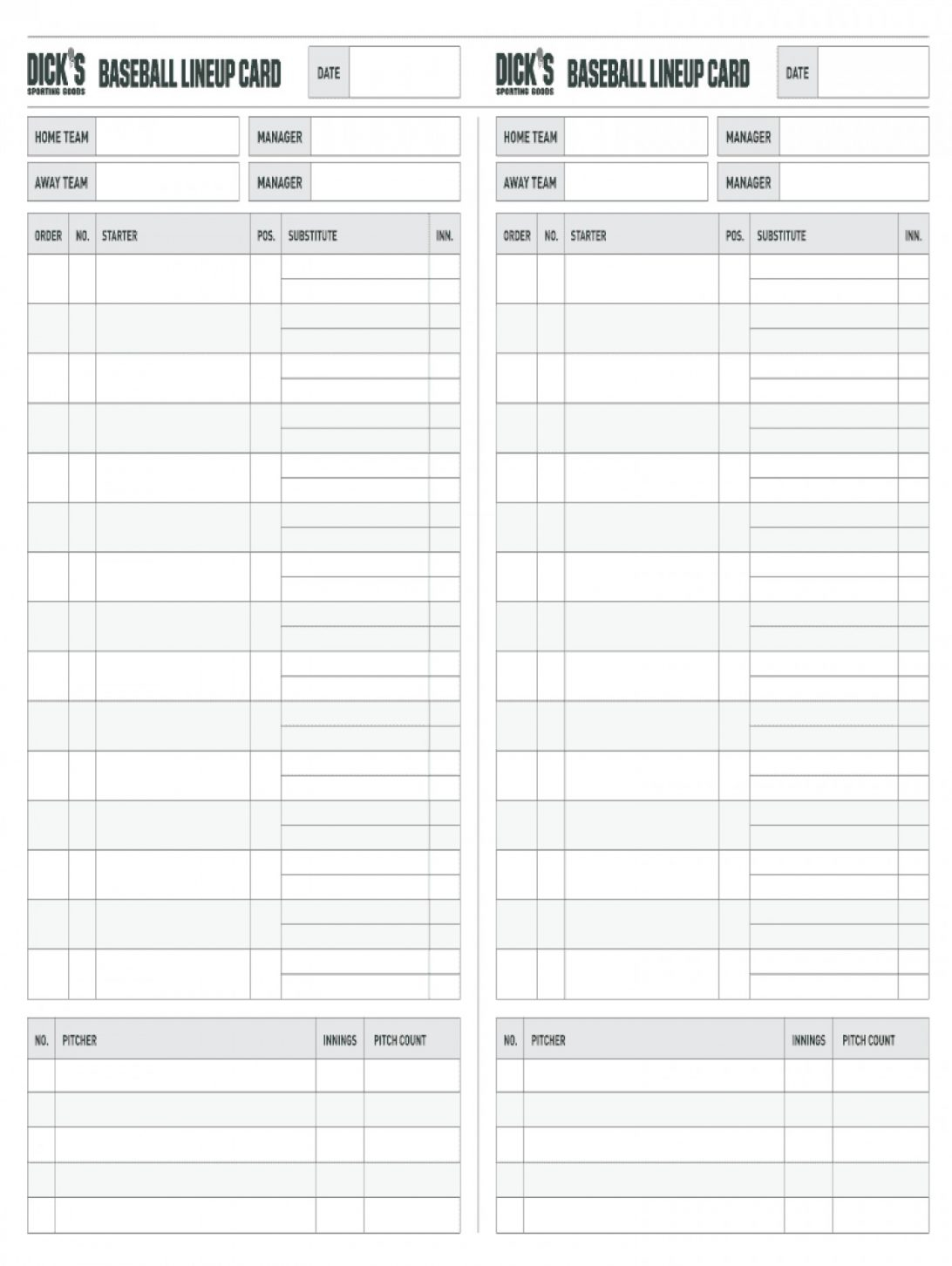 Baseball Lineup Template Card Printable Excel Free Fillable With Free Baseball Lineup Card Template
