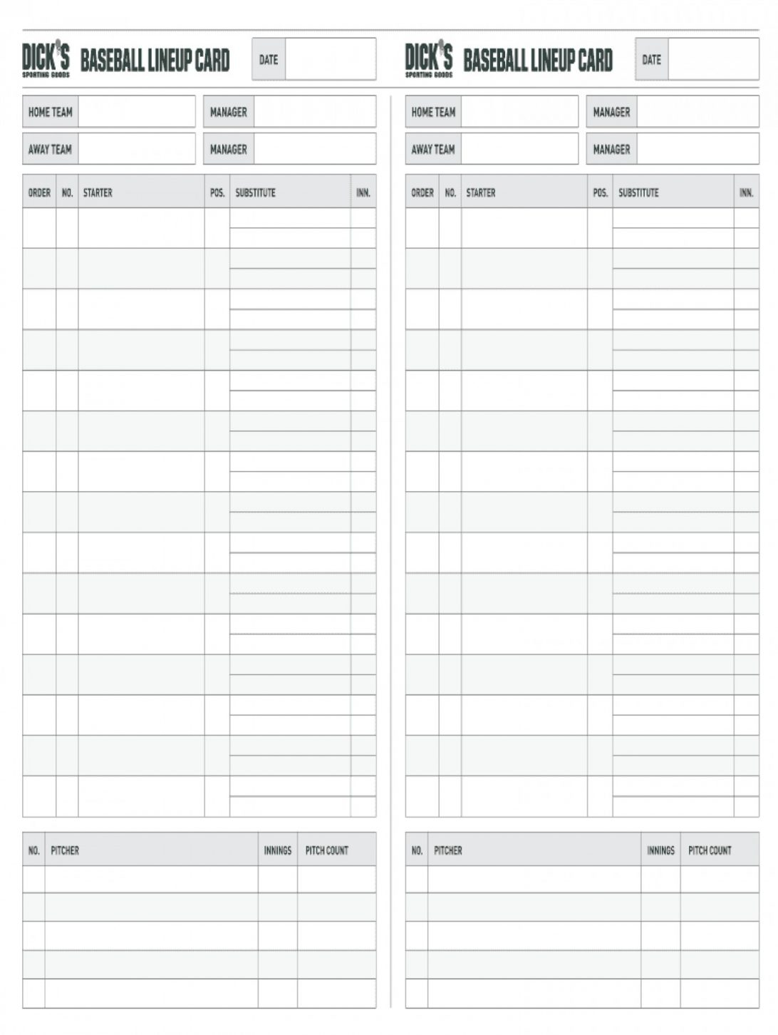 Baseball Lineup Template Card Printable Excel Free Fillable Within Dugout Lineup Card Template