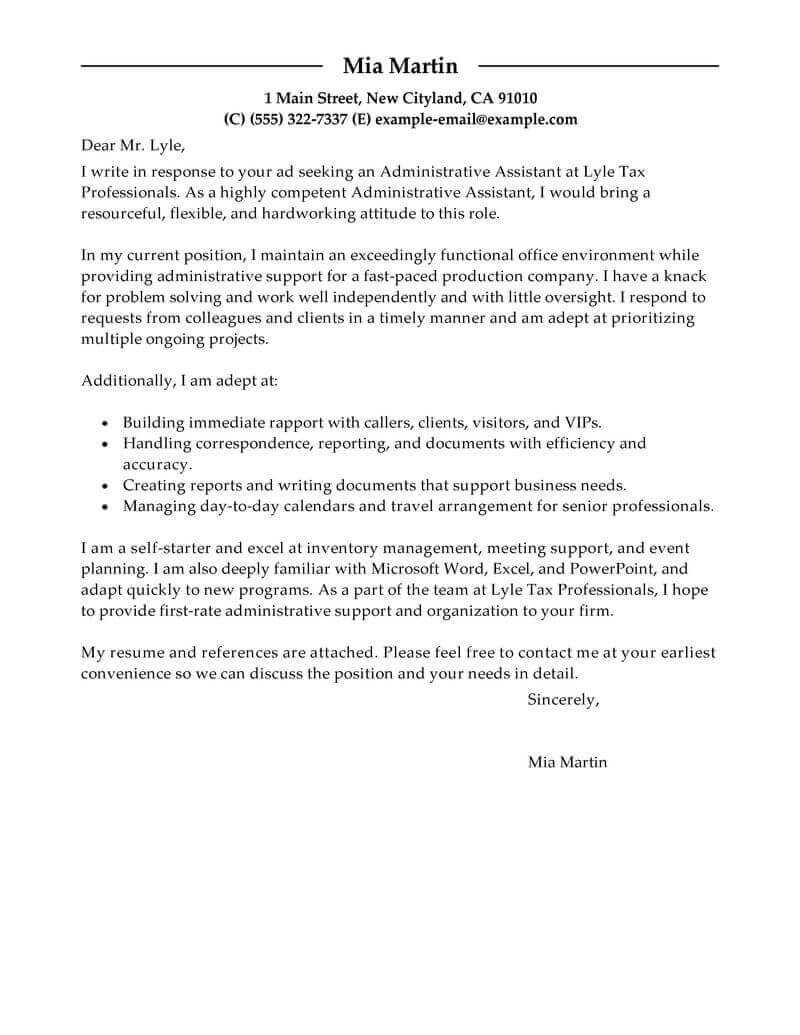 Best Administrative Assistant Cover Letter Examples | Livecareer Intended For Cover Letter Template For Office Assistant