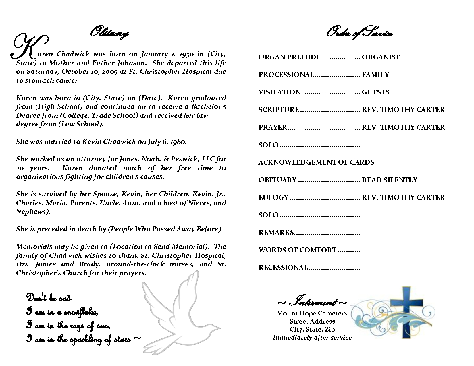 Best Photos Of Sample Obituary Funeral Program Templates Within Free Obituary Template For Microsoft Word