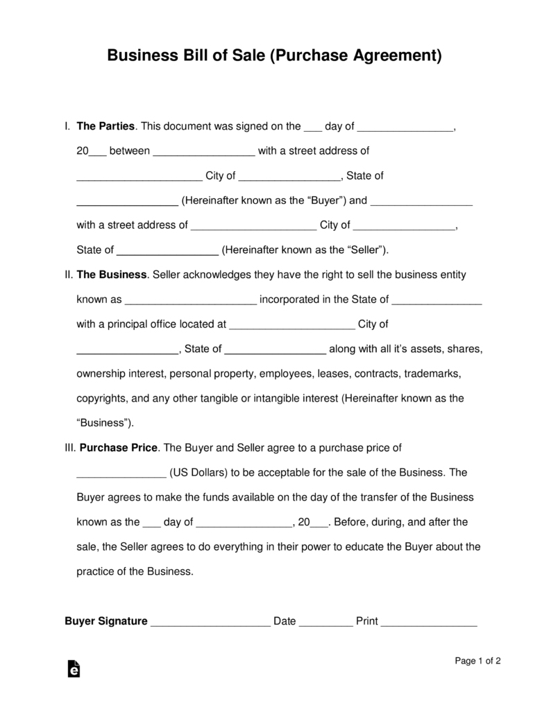 Bill Of Sale Form For Business – Tunu.redmini.co Within Free Business Transfer Agreement Template