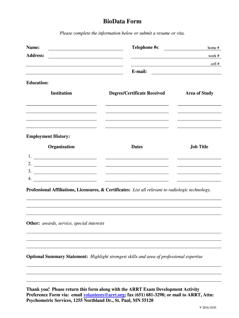 Biodata Form – Fill Online, Printable, Fillable, Blank Intended For Free Bio Template Fill In Blank