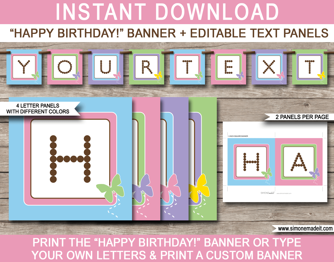 Birthday Banner Template Butterfly Party Photoshop Free For Free Printable Happy Birthday Banner Templates