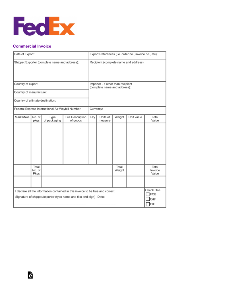 Blank Commercial Invoice – Colona.rsd7 For Commercial Invoice Template Word Doc