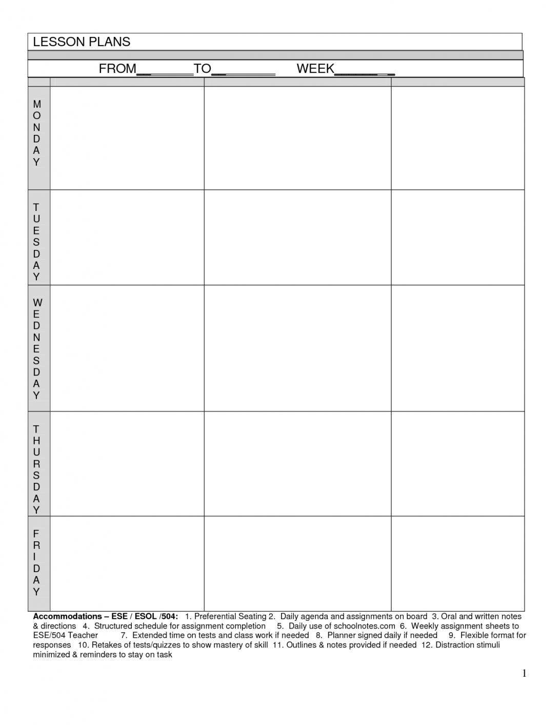 Blank Lesson Plan Template Preschool Weekly Templates Free Throughout Free Printable Preschool Lesson Plan Template