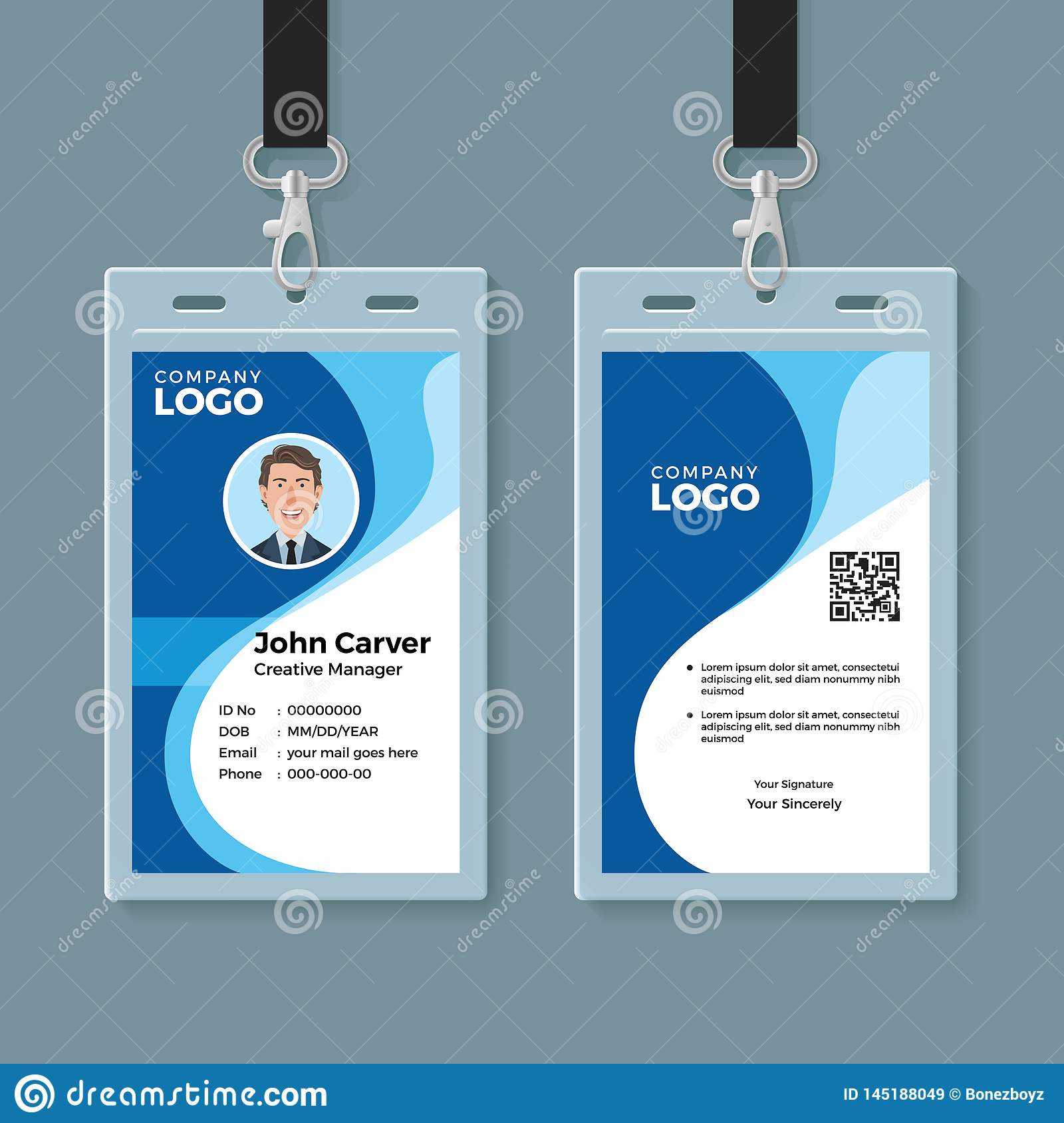 Blue Curve Wave Id Card Design Template Stock Vector Throughout Company Id Card Design Template