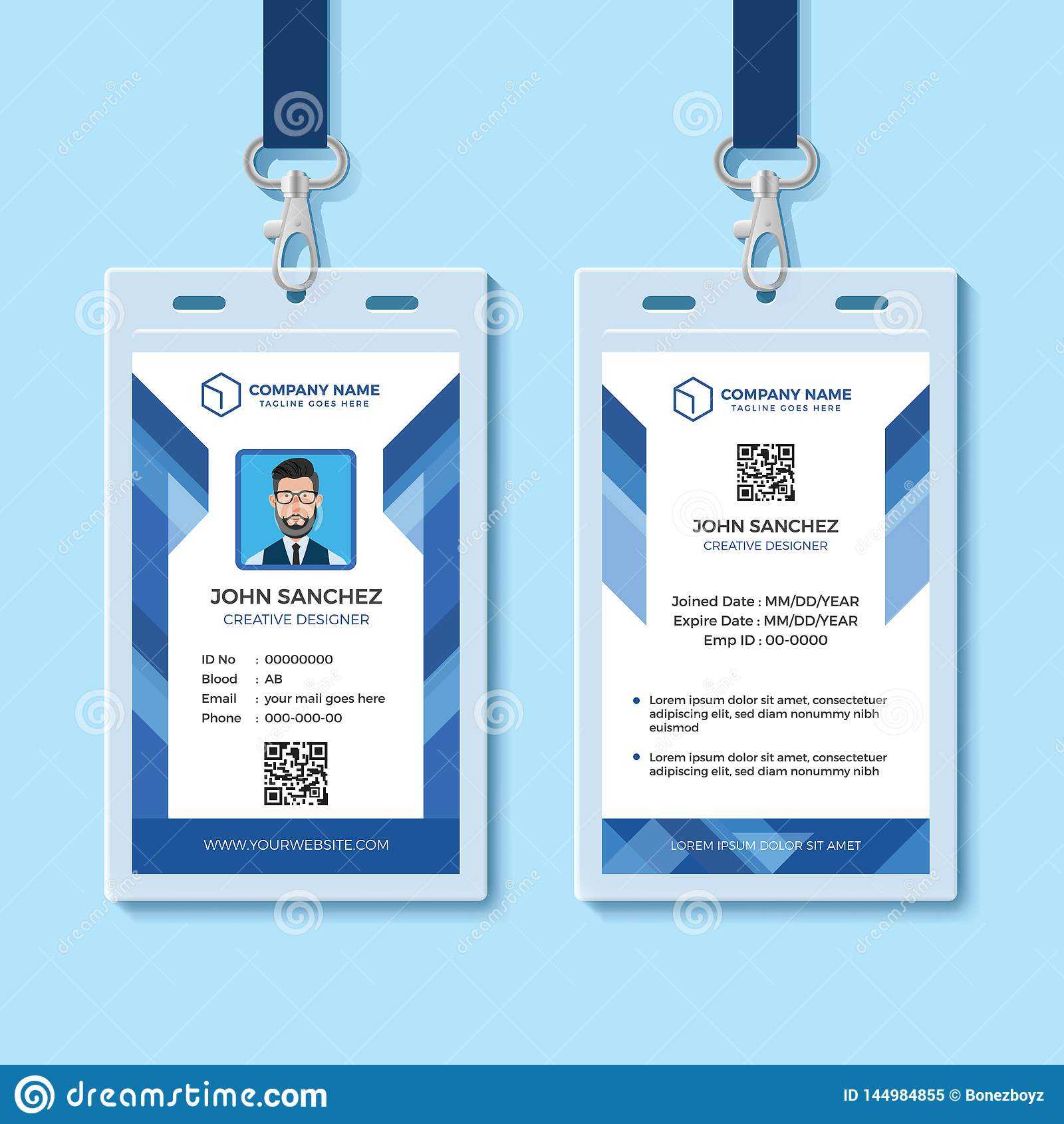 Blue Employee Id Card Design Template Stock Vector Inside Company Id Card Design Template
