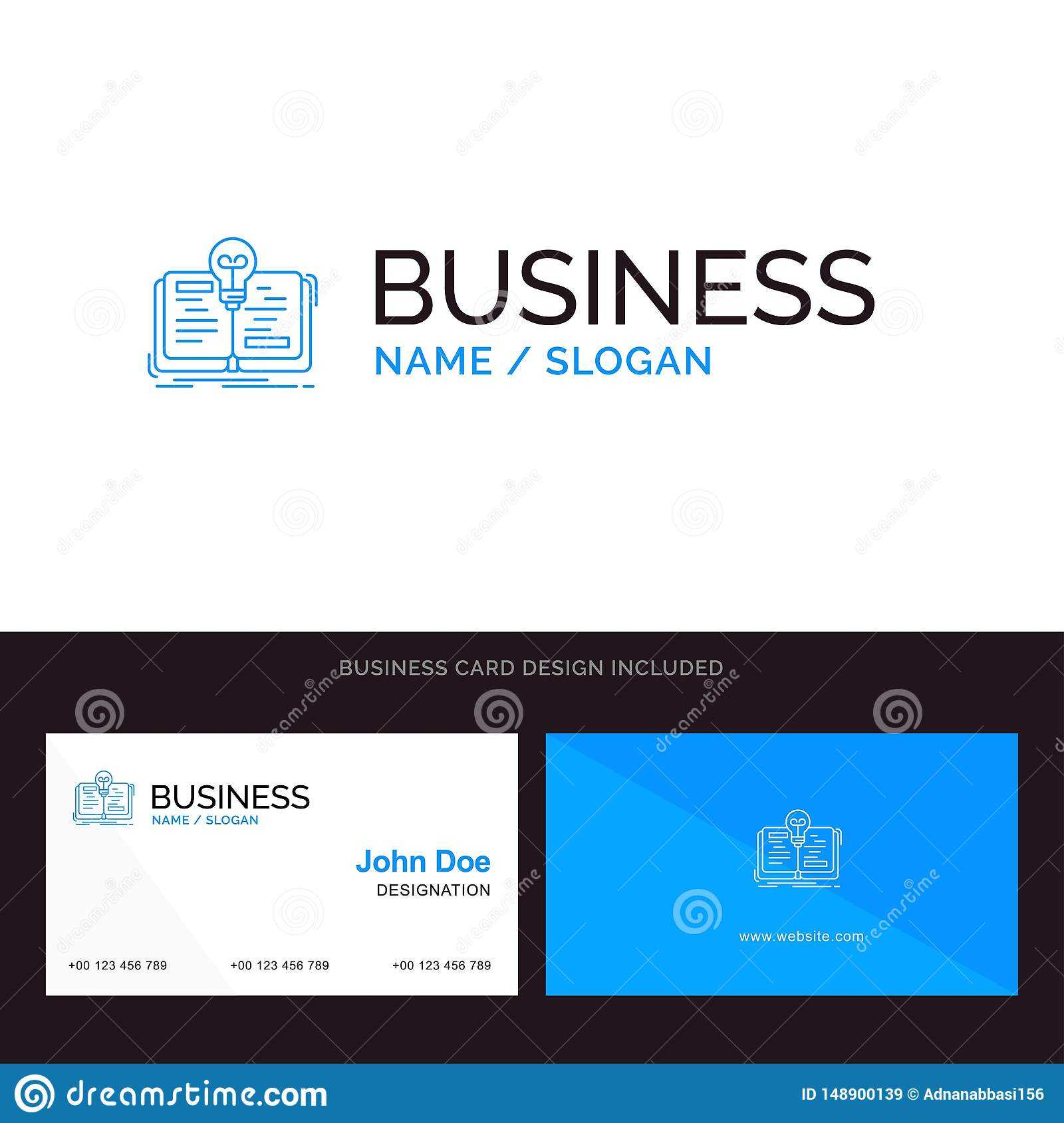 Book, Idea, Novel, Story Blue Business Logo And Business Within Dominion Card Template