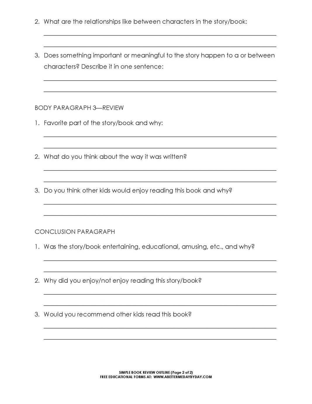 Book Report Template College L Hs Simple Review Outline Page Intended For College Book Report Template