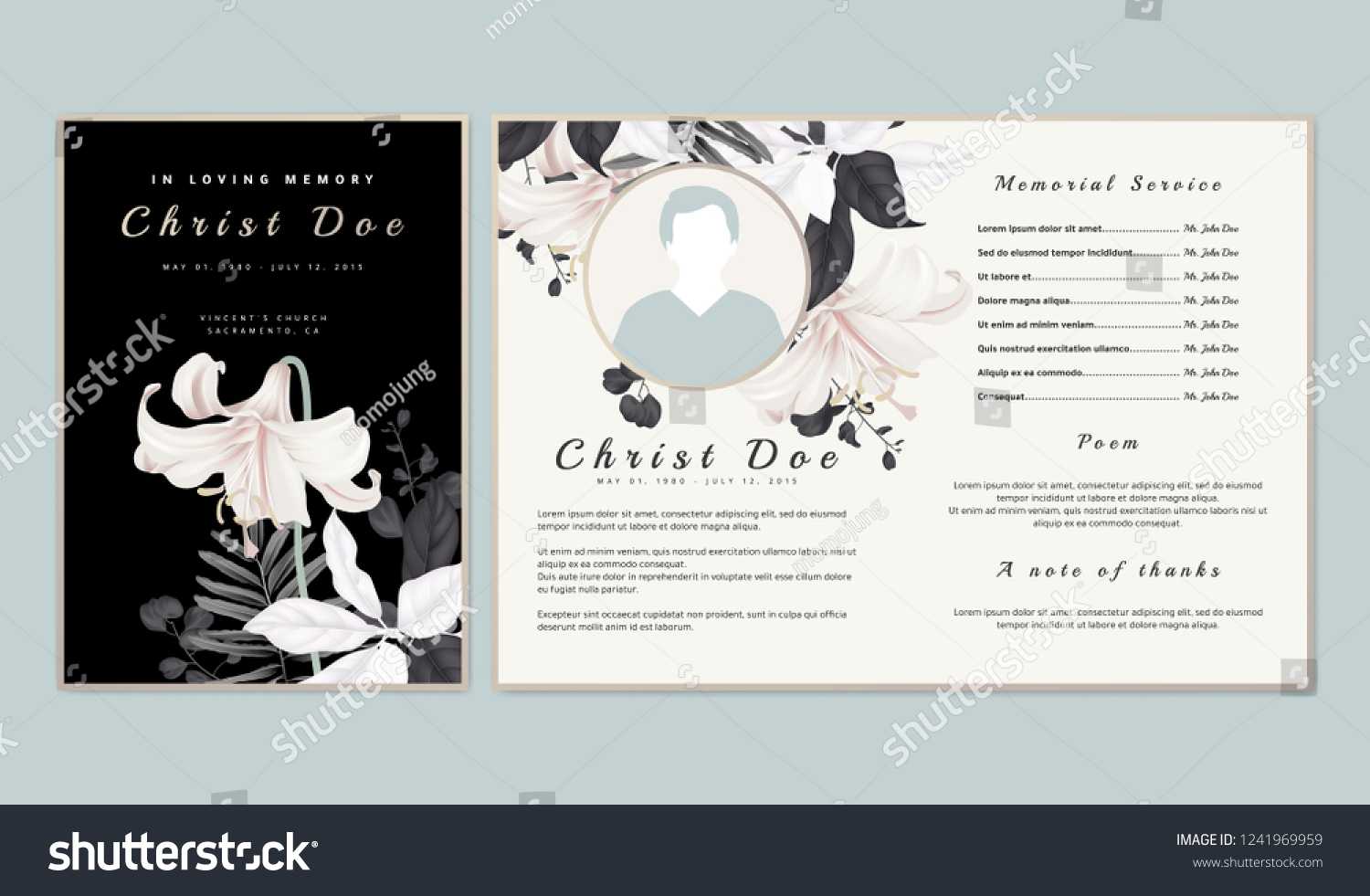 Botanical Memorial Funeral Invitation Card Template Stock With Regard To Funeral Invitation Card Template