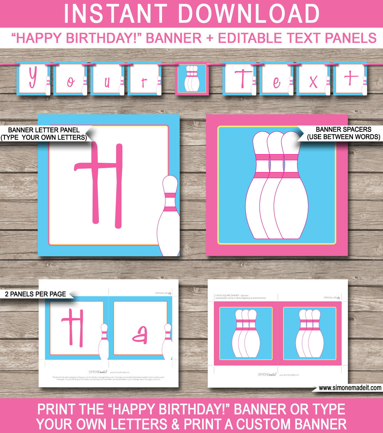 Bowling Party Banner Template – Pink/blue Inside Diy Party Banner Template