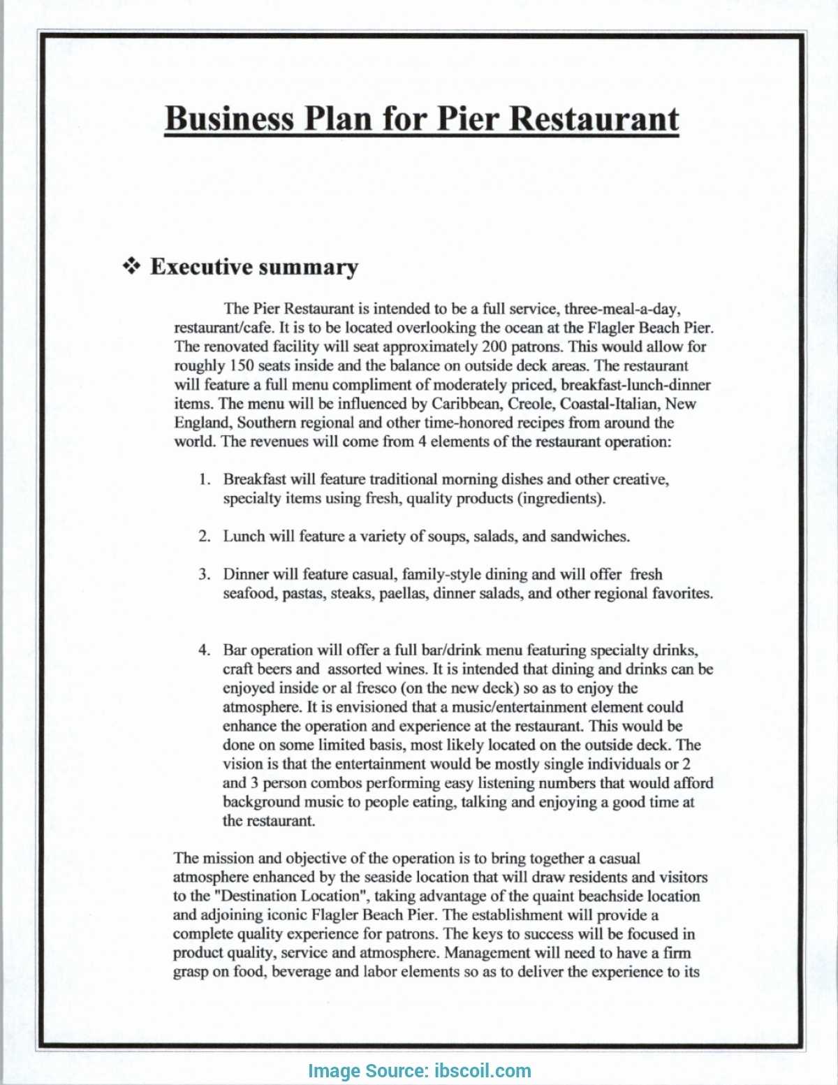 Business Plans Executive Summary Plan Restaurant Of Hotel Pertaining To Executive Summary Of A Business Plan Template