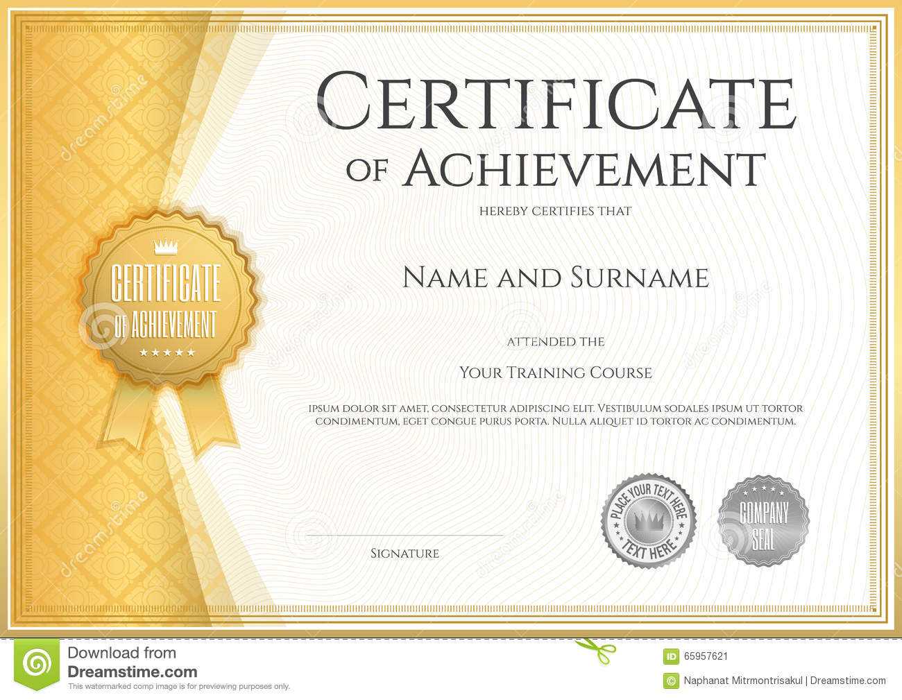 Certificate Of Achievement Template In Vector Stock Vector Regarding Free Certificate Of Excellence Template
