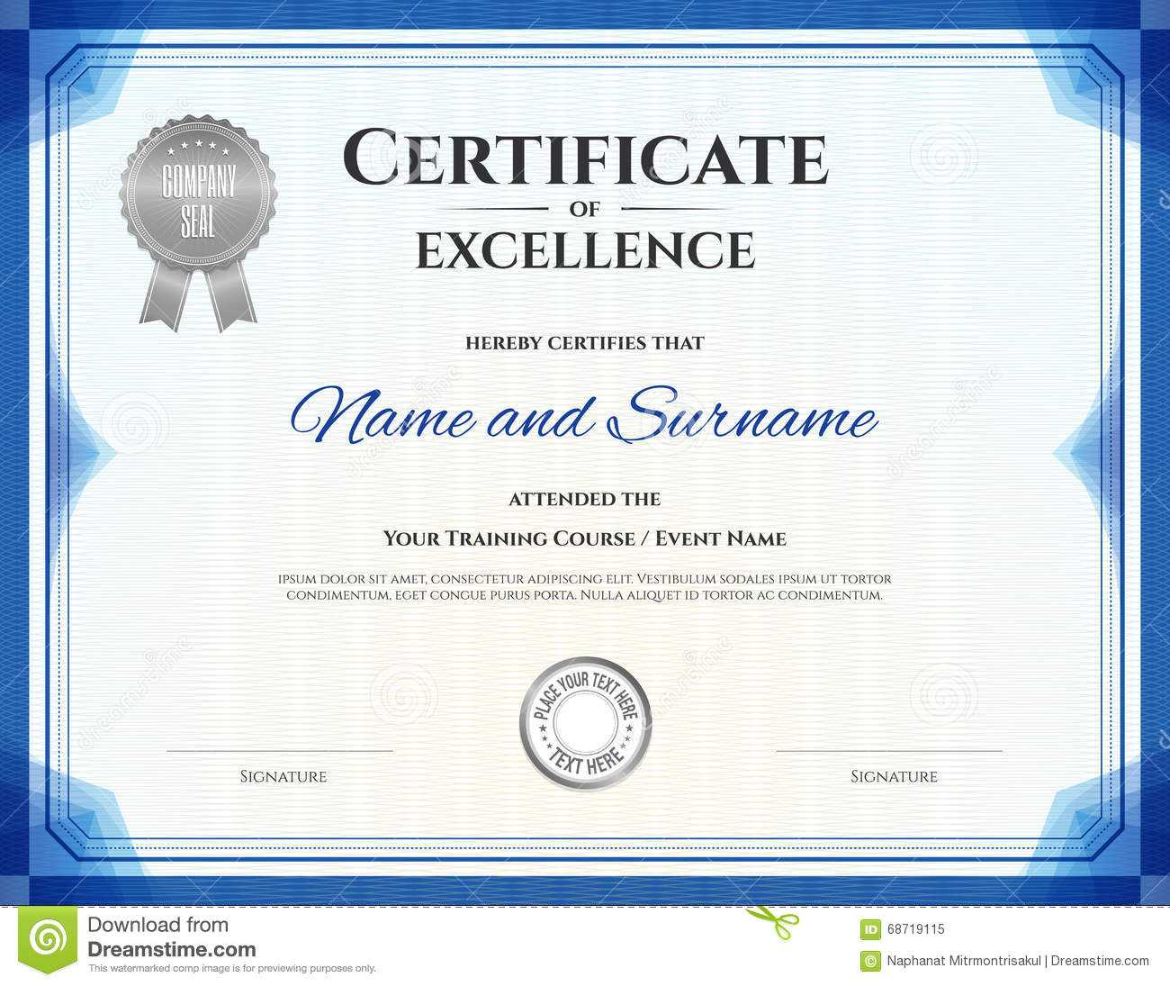Certificate Of Excellence In Vector Stock Vector For Free Certificate Of Excellence Template