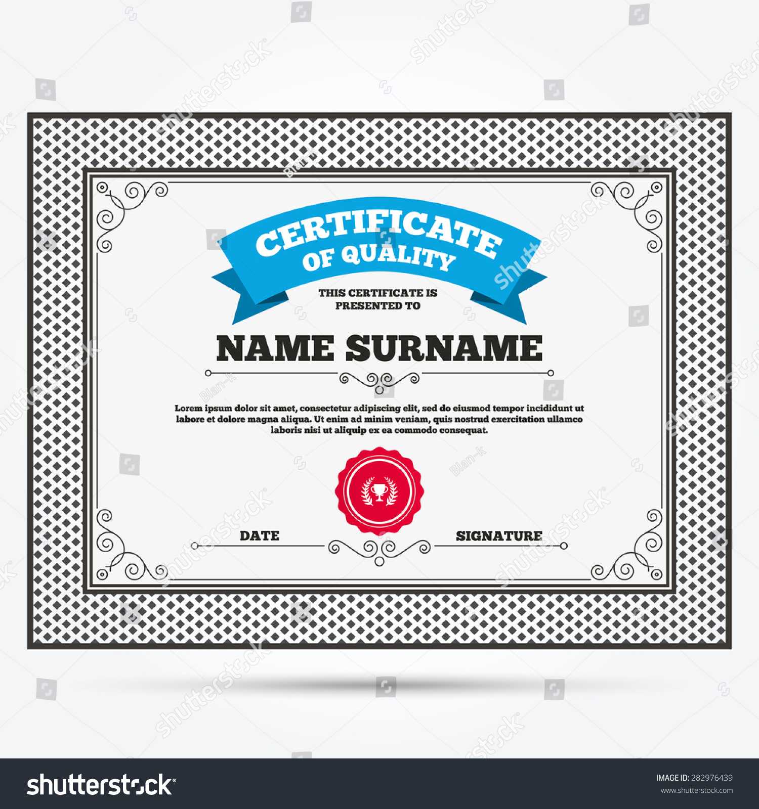 Certificate Quality First Place Cup Award Stock Vector In First Place Award Certificate Template