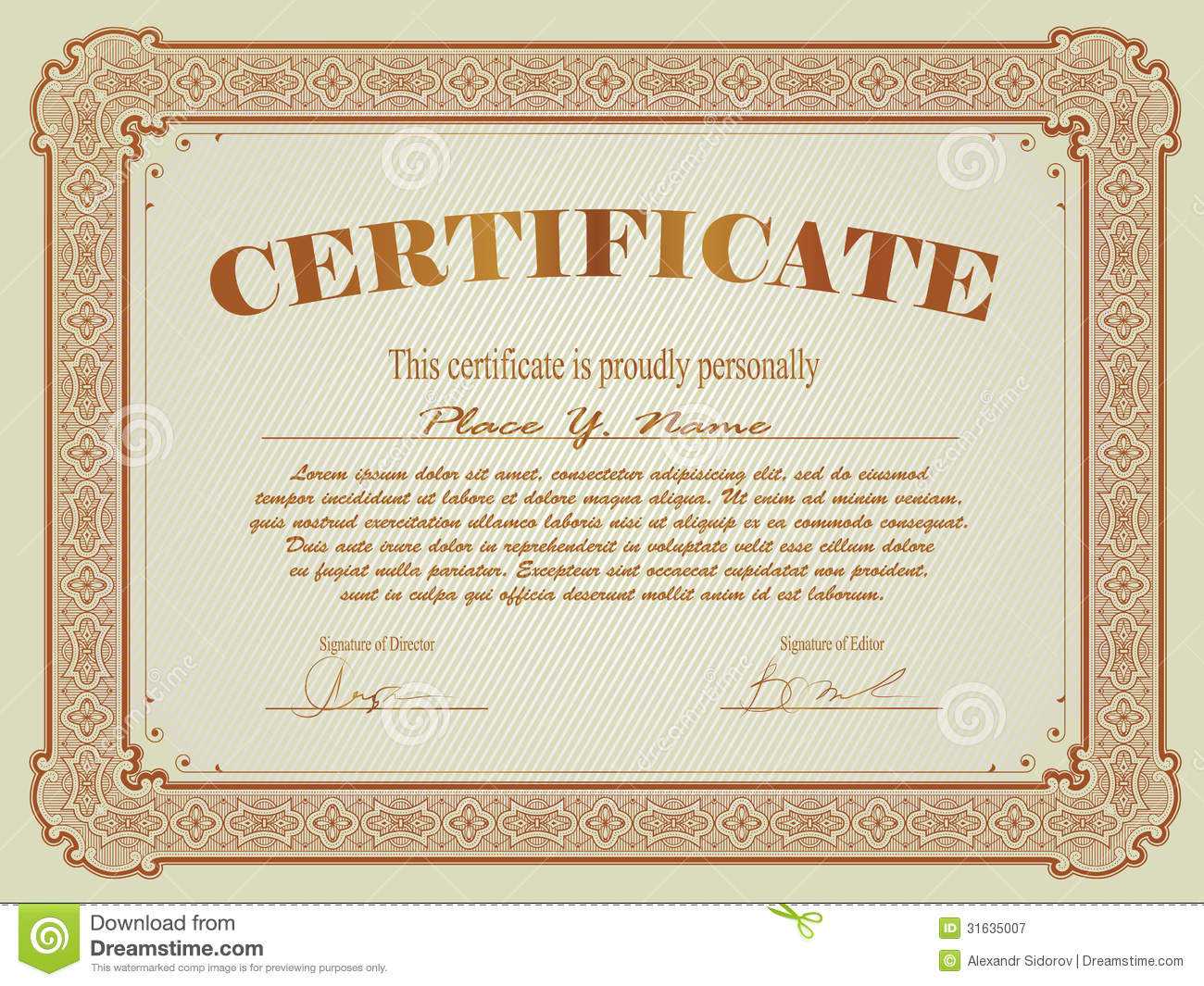 Certificate Template Stock Vector. Illustration Of Market Pertaining To Free Stock Certificate Template Download