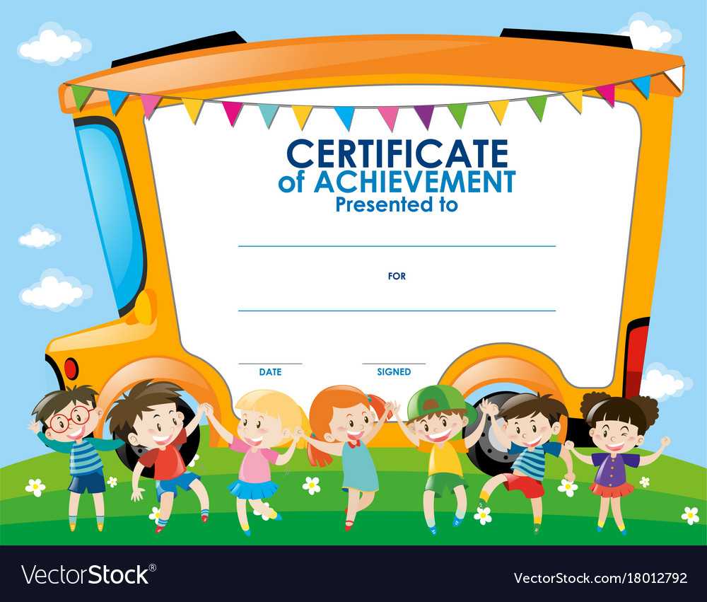 Certificate Template With Children And School Bus With Regard To Free Kids Certificate Templates