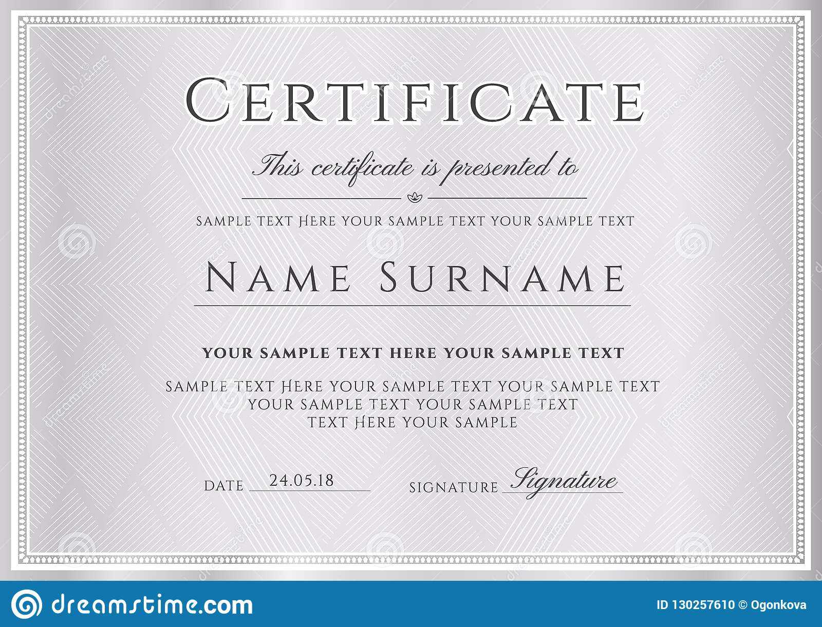 Certificate Vector Template. Formal Silver Border Geometric Inside Donation Certificate Template