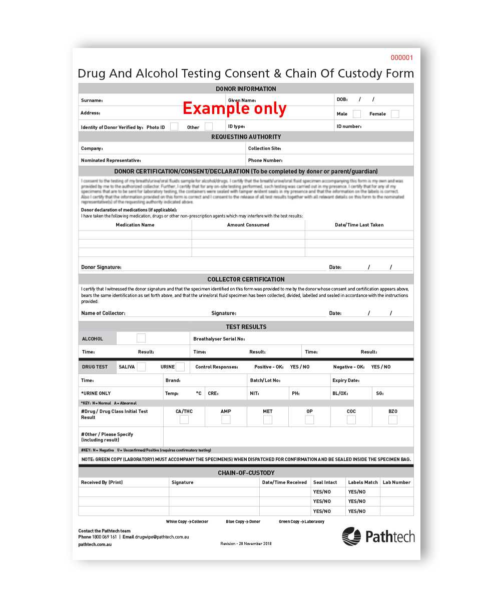 Chain Of Custody Consent Book – Pathtech Pertaining To Drug Test Results Form Template