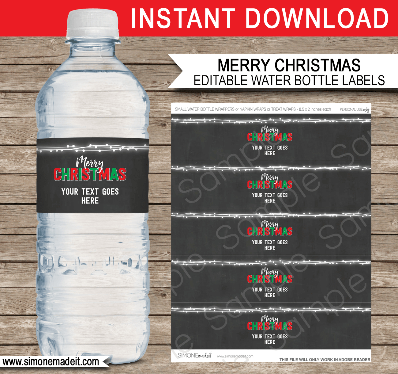 Christmas Chalkboard Water Bottle Labels Template – Red & Green Intended For Diy Water Bottle Label Template