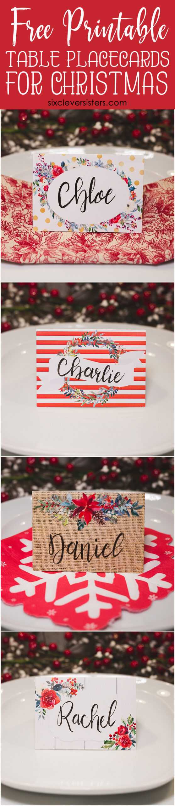 Christmas Table Place Cards { Free Printable} – Six Clever For Christmas Table Place Cards Template