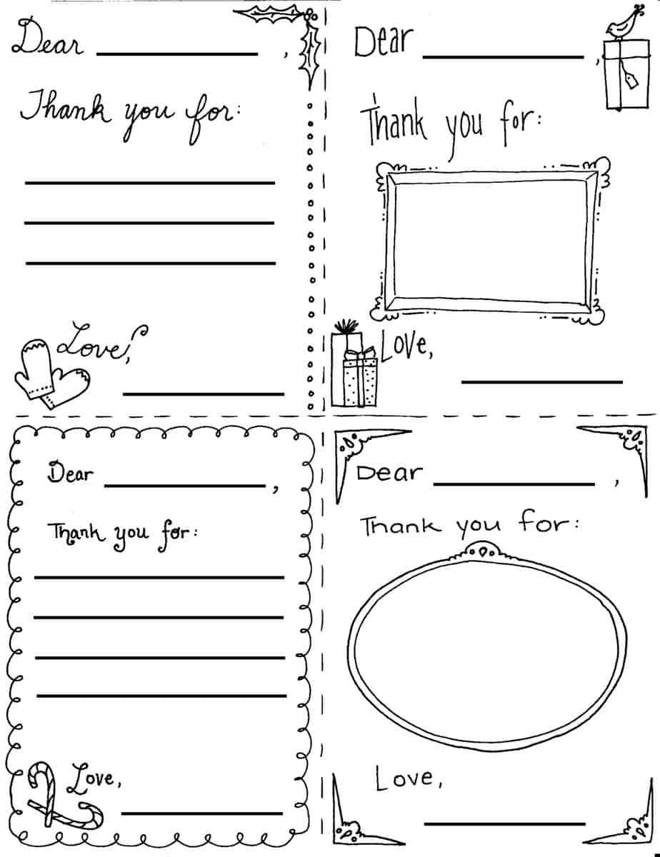 Christmas "thank You Cards" Coloring Page Pertaining To Free Printable Thank You Card Template