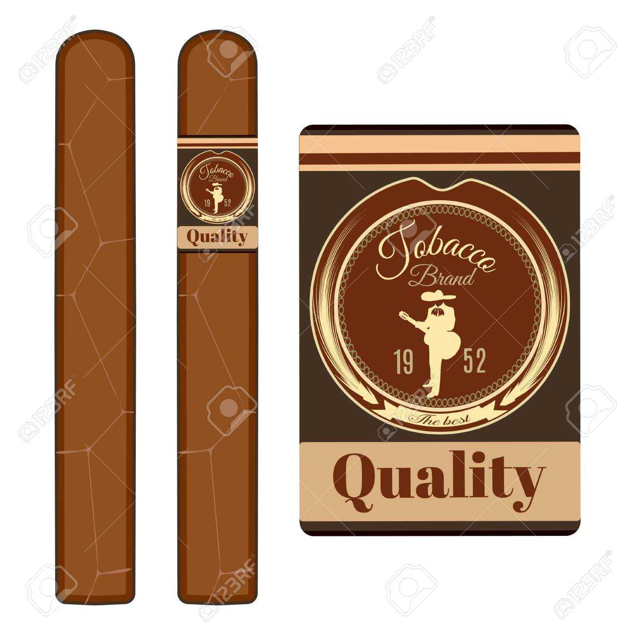 Cigar, Label Template Set Vector Flat Illustration In Cigar Label Template