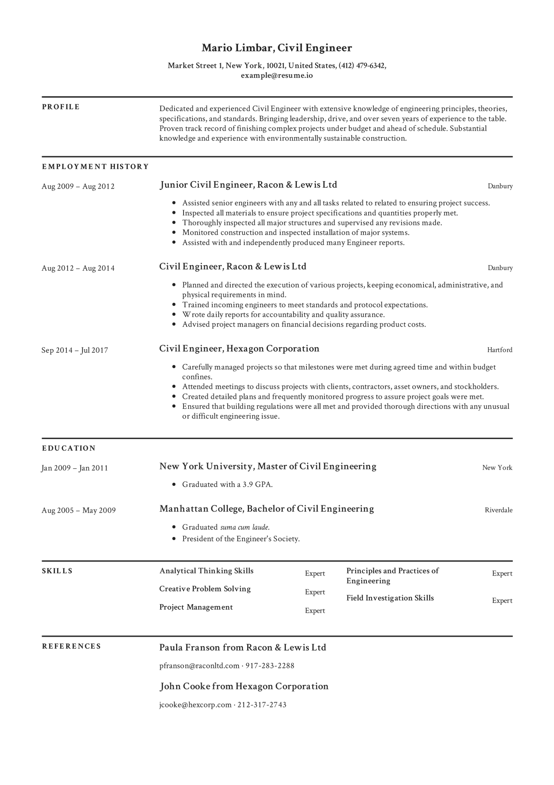 Civil Engineer Resume Templates 2020 (Free Download) · Resume.io Inside Country Report Template Middle School