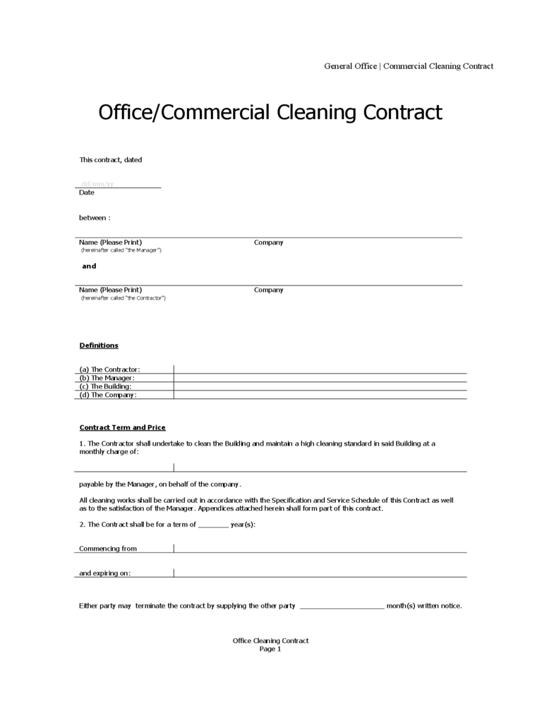 Cleaning Contract Template - 3 Free Templates In Pdf, Word For Cleaning Business Contract Template