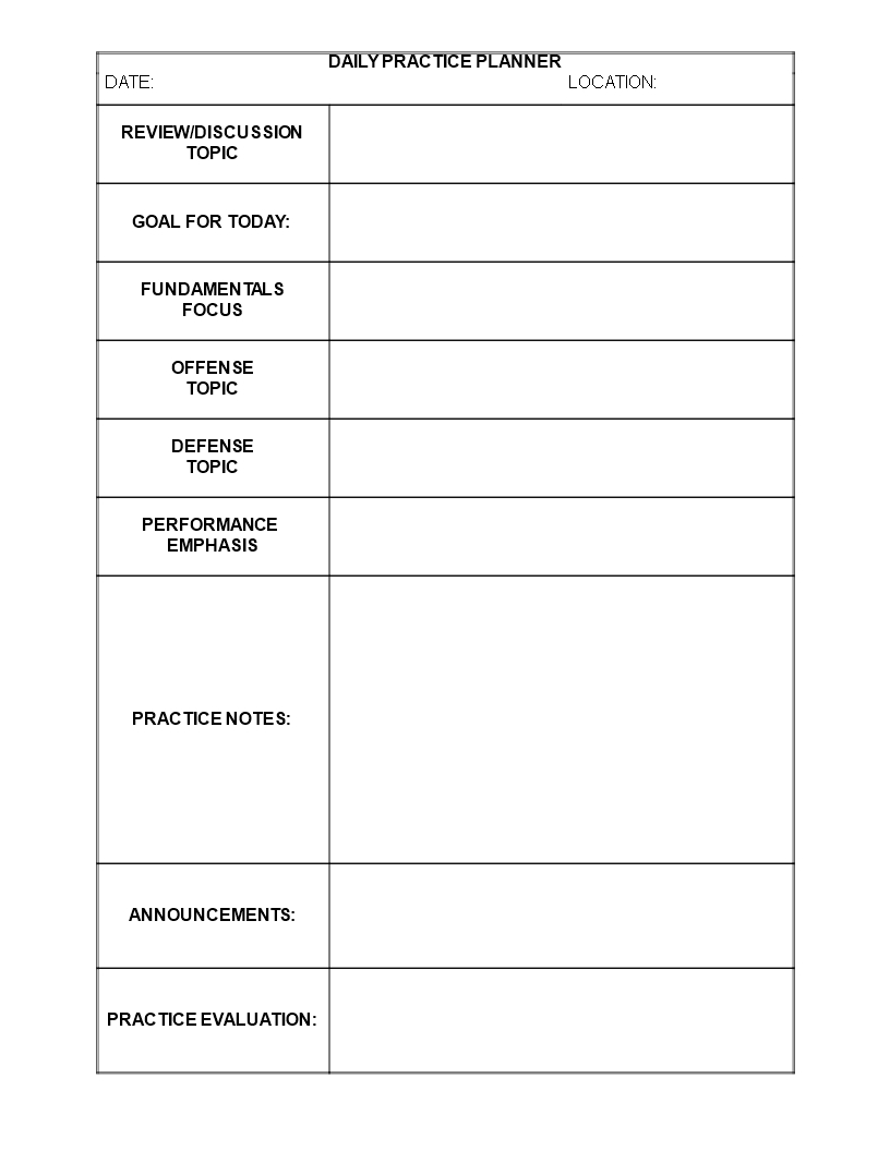 Coaching Daily Practice Planner | Templates At Pertaining To Coaching Notes Template