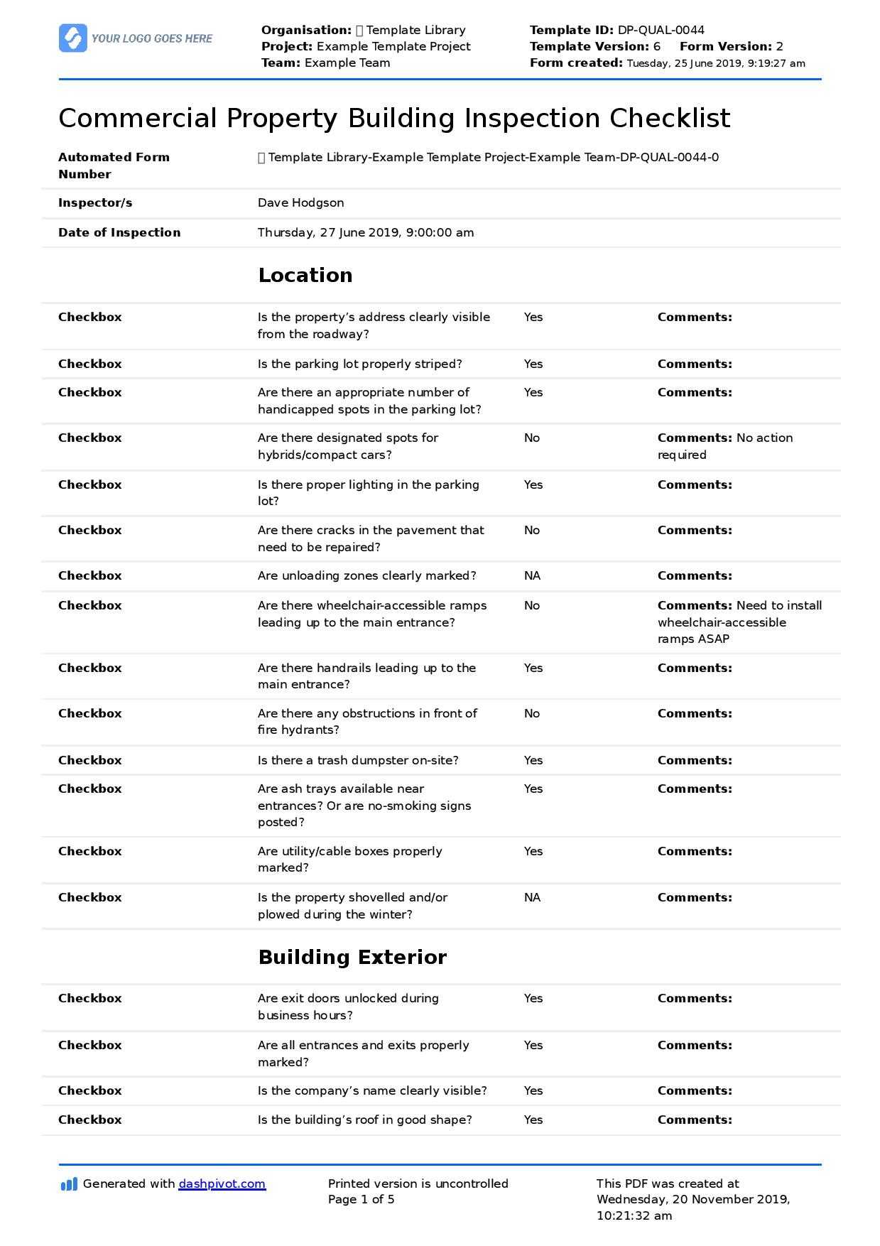 Commercial Building Inspection Checklist: Quicker + Easier For Commercial Property Inspection Report Template
