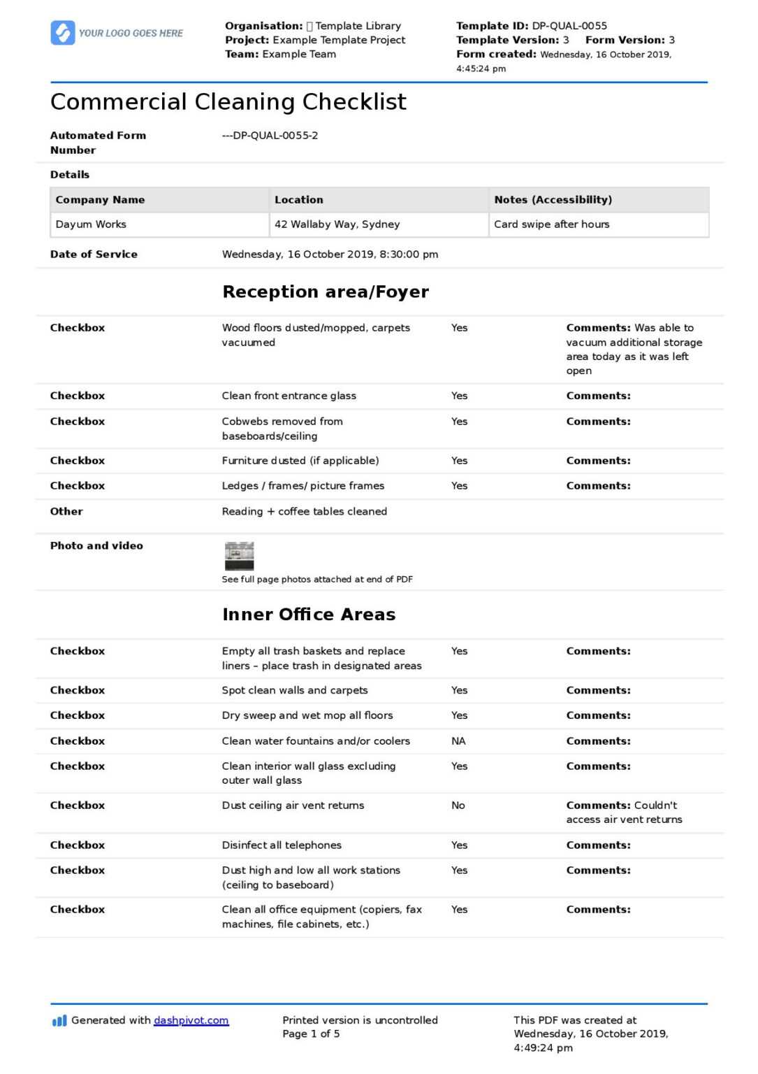 Commercial Cleaning Checklist Template (Free + Editable Inside Cleaning