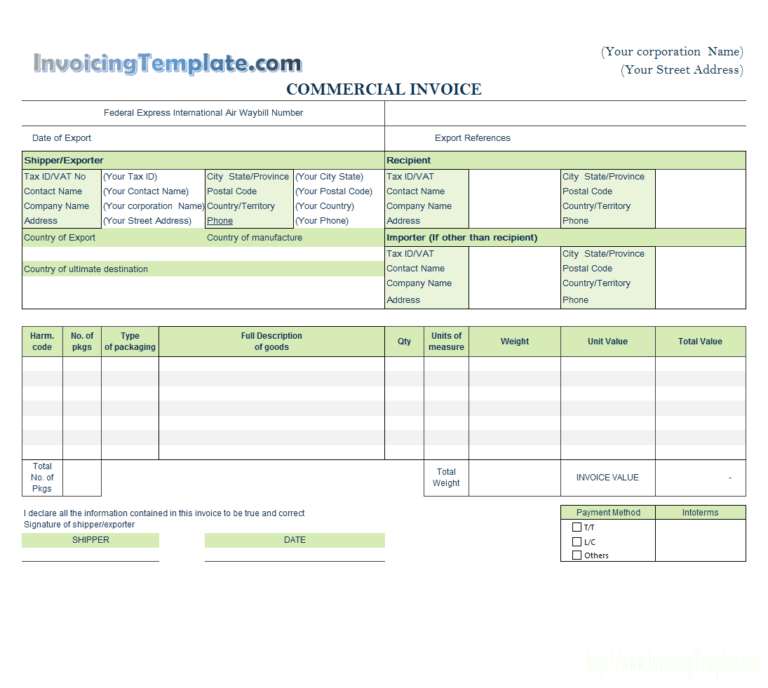 commercial invoice template by quickbooks